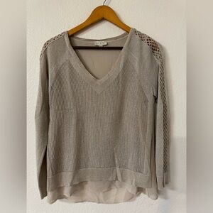 Elegant V-Neck Sweater in Beige, Taupe, Size Small